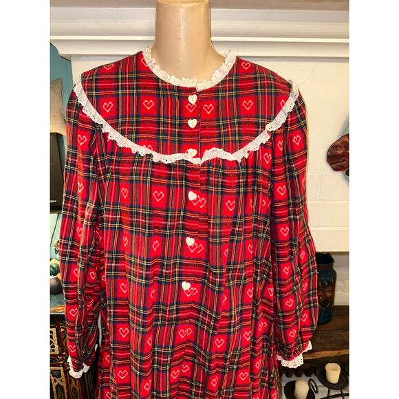 VINTAGE CLASSIC LANZ OF SALZBURG BY EILEEN WEST FLANNEL PLAID NIGHTGOWN M - Picture 1 of 7